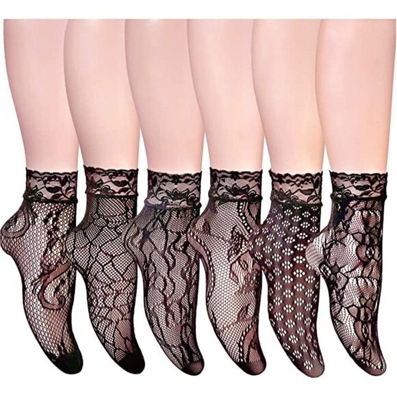 Fishnet Socks Lace Short Ankle Stockings Socks Boots Heels Anklet Dress NWT - Picture 1 of 9